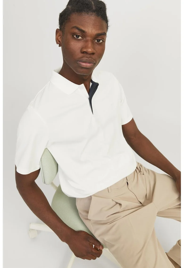 Tricou polo din amestec de bumbac organic, Alb
