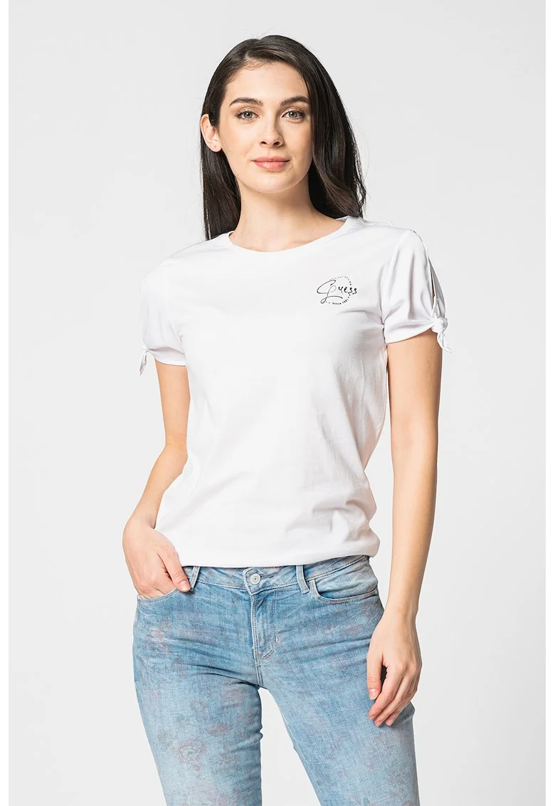 Tricou cu decolteu la baza gatului si prindere la maneci, Alb
