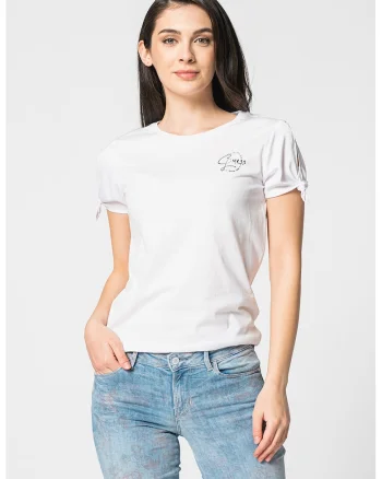 Tricou cu decolteu la baza gatului si prindere la maneci, Alb
