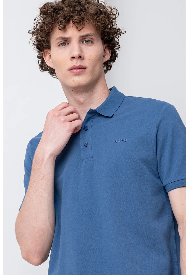 Tricou polo din bumbac pique Donos, Albastru prafuit/Albastru lavanda