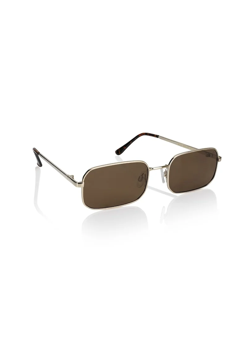 Ochelari de soare unisex polarizati metalici dreptunghiulari, Auriu/Maro