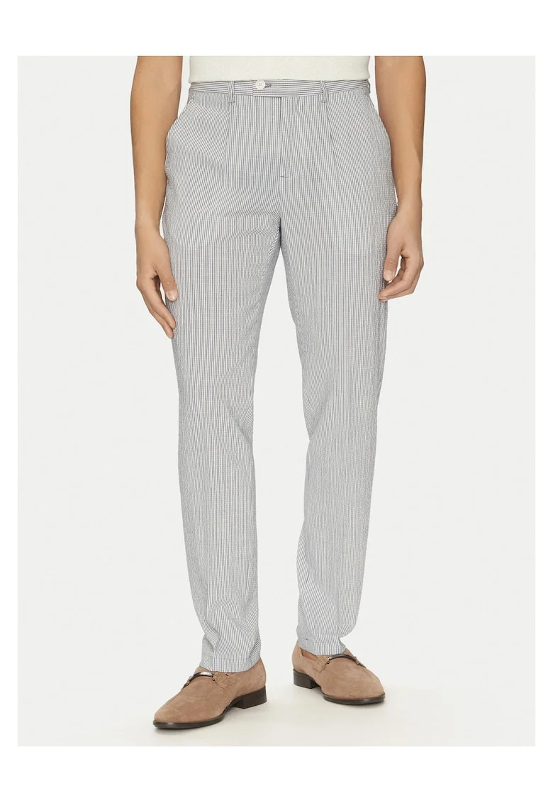 Pantaloni barbati,  slim fit, dungi, Bumbac/In, albastru