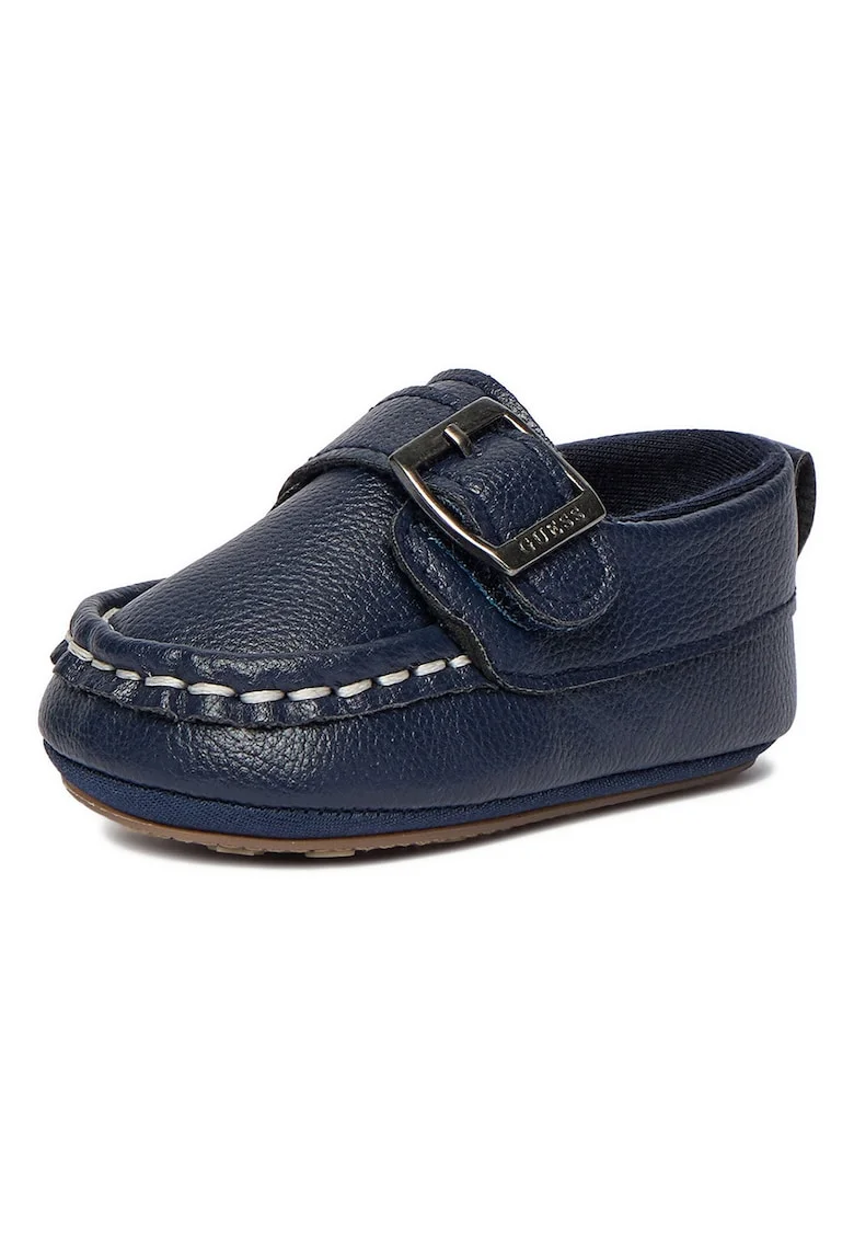 Mocasini copii,  material sintetic, albastru, inchidere velcro, design clasic