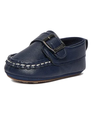 Mocasini copii,  material sintetic, albastru, inchidere velcro, design clasic