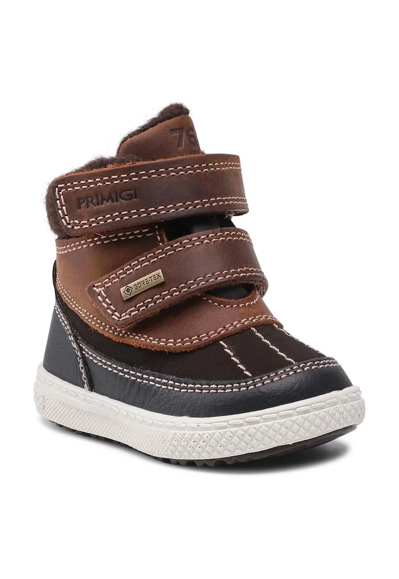 Cizme de zapada copii,  piele naturala, velcro, maro,
