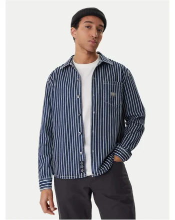 Camasa barbati,  denim, dungi, alb-albastru, bumbac