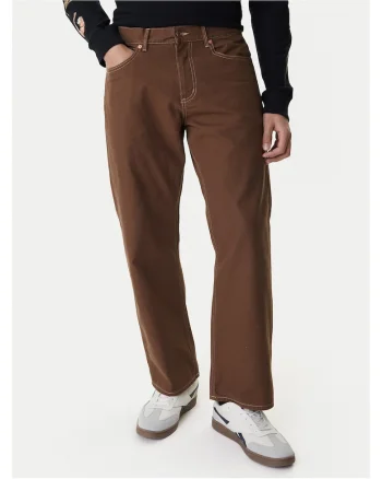 Pantaloni barbati,  croiala relaxata, culoare maro, bumbac