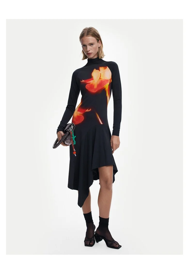 Rochie casual,  bumbac, negru, 95% bumbac, 5% elastan