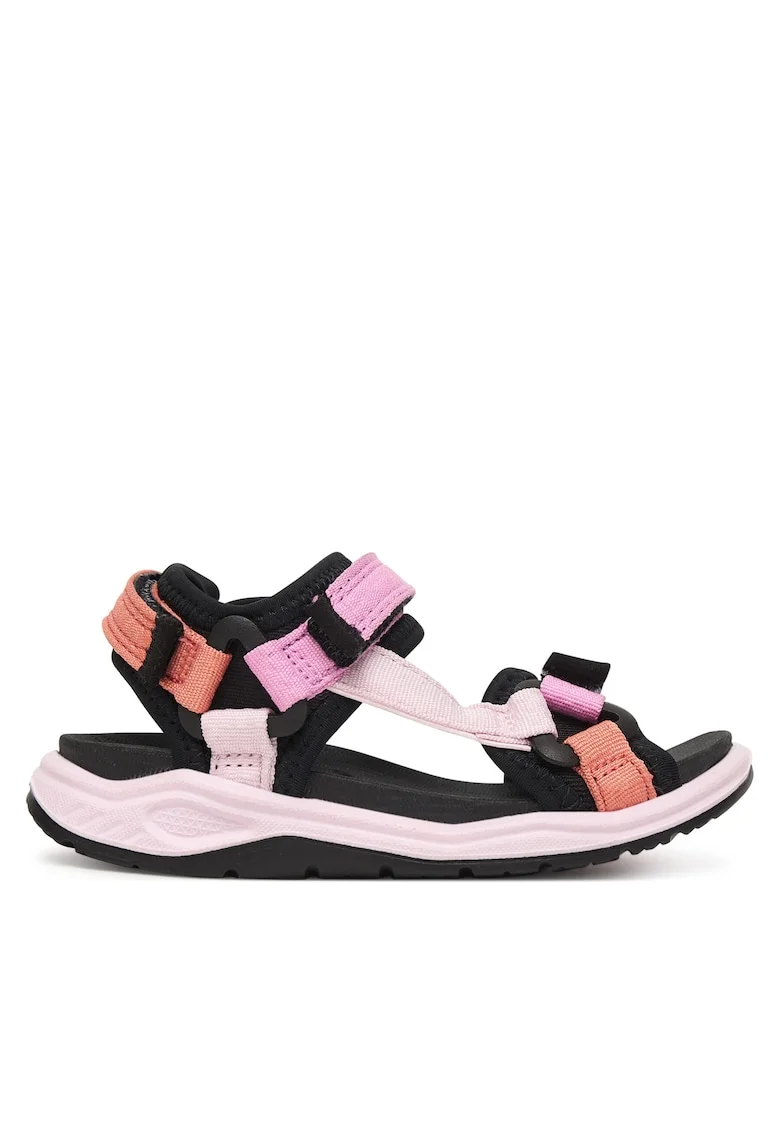 Sandale fete,  roz/negru, material textil, sistem inchidere Velcro