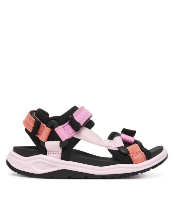 Sandale fete,  roz/negru, material textil, sistem inchidere Velcro