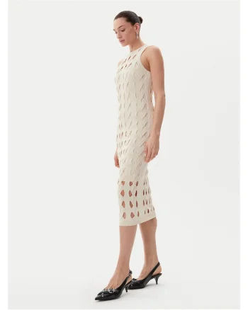 Rochie tricotata de dama,  bej, 63% viscoza, 37% nailon,