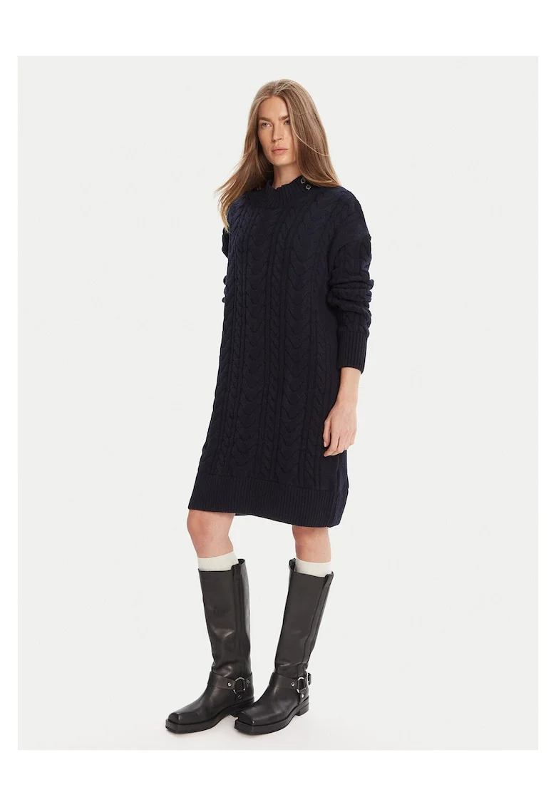 Rochie tricotata,  80% lana, bleumarin, pentru femei,