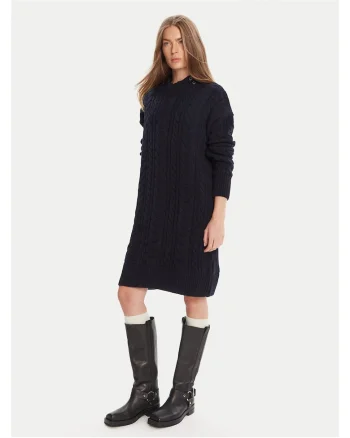 Rochie tricotata,  80% lana, bleumarin, pentru femei,