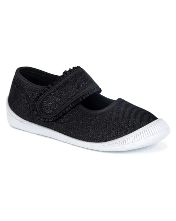 Pantofi Fete,  plat, negru, material textil,