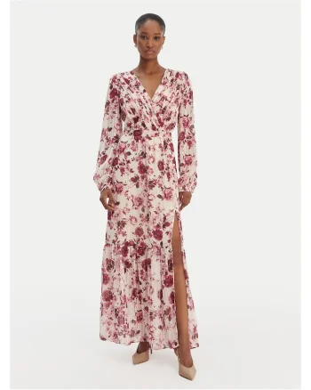 Rochie de seara,  poliester, ecru, roz