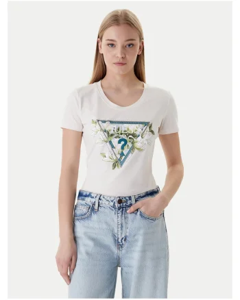 Tricou dama,  slim fit, ecru, bumbac/elastan,