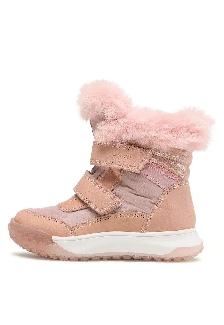Cizme copii,  piele naturala, roz, sistem inchidere Velcro