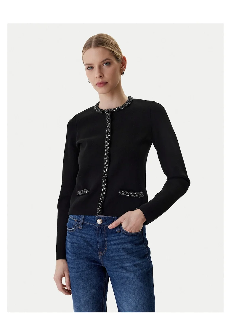 Cardigan dama,  negru, 51% viscoza, 26% poliamida, 23% poliester,