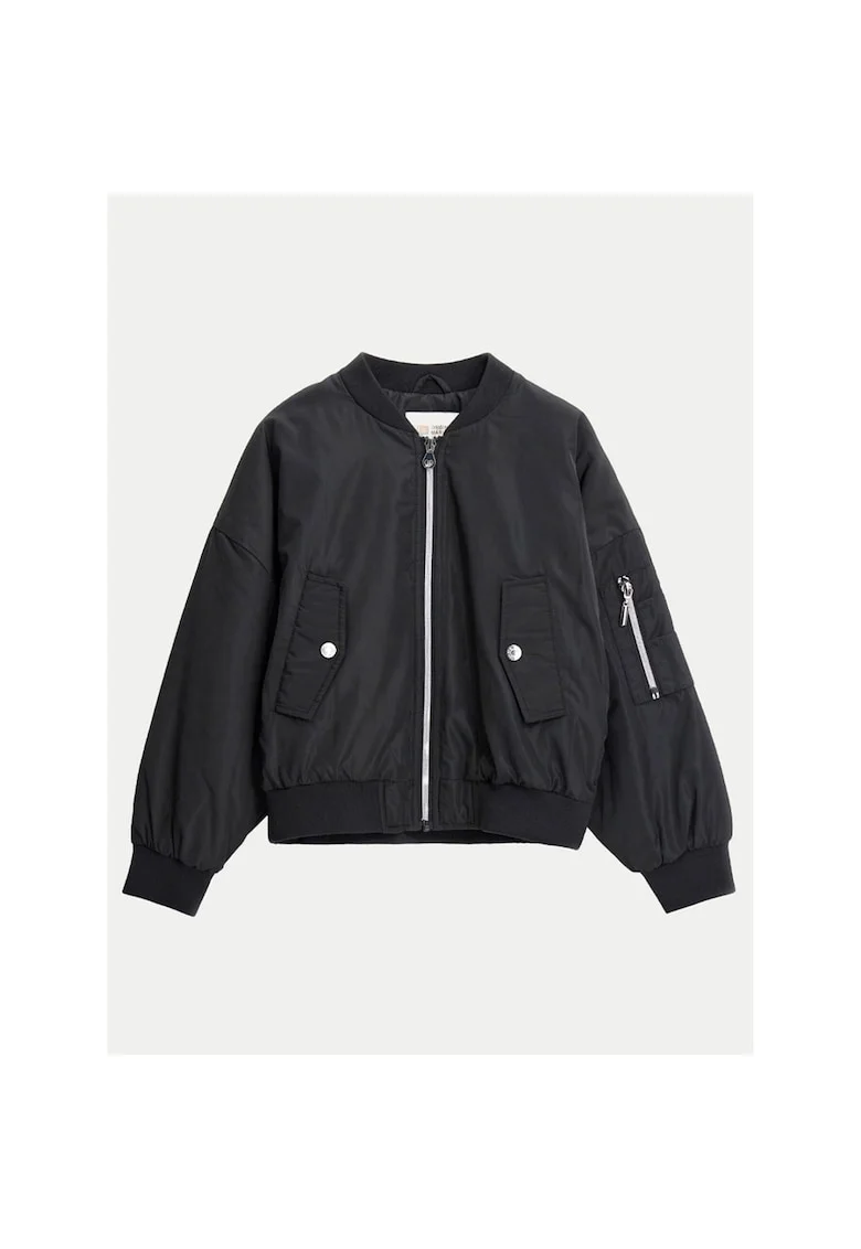 Geaca bomber Fete,  poliester, negru, cu fermoar