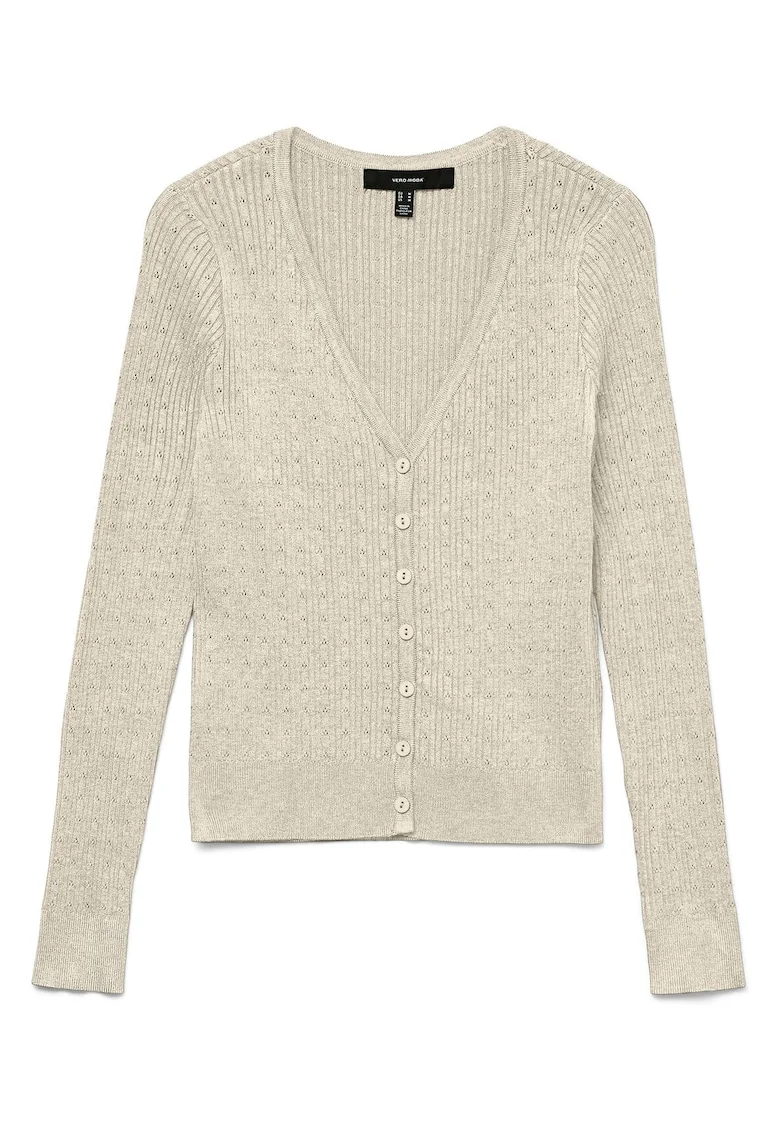 Cardigan dama,  inchidere cu nasturi, bej, 77% viscoza, 23% poliester reciclat