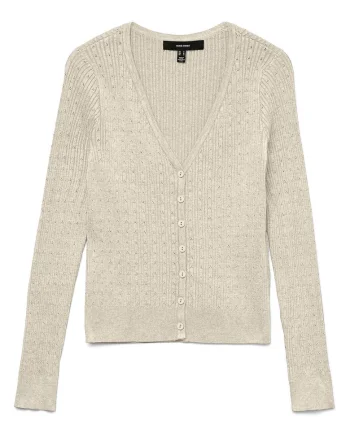 Cardigan dama,  inchidere cu nasturi, bej, 77% viscoza, 23% poliester reciclat