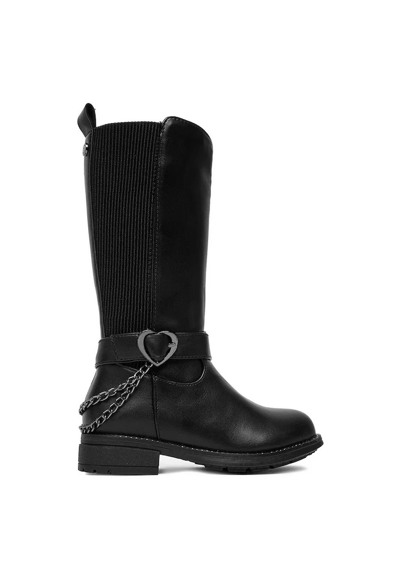 Cizme Fete,  piele ecologica, fermoar, negru, material sintetic,