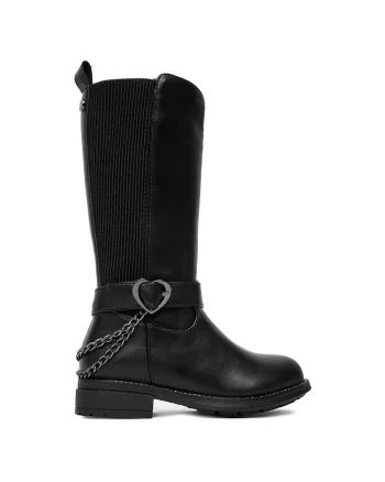 Cizme Fete,  piele ecologica, fermoar, negru, material sintetic,