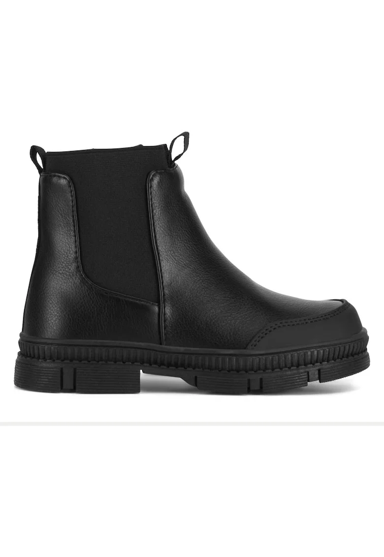 Botine copii,  material sintetic, negru, fermoar