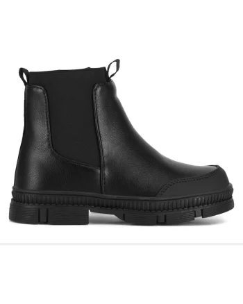 Botine copii,  material sintetic, negru, fermoar