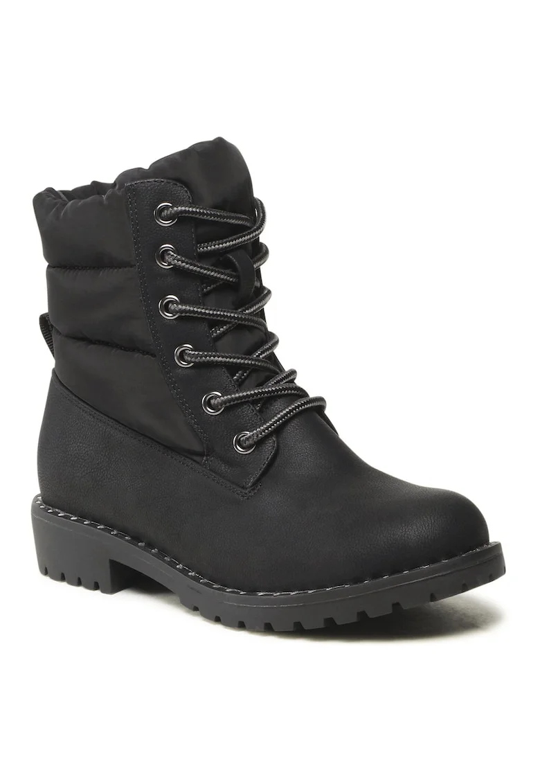 Ghete fete,  piele ecologica, negru, cu strasuri, talpa groasa