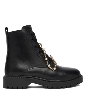 Ghete fete,  piele naturala, negru, fermoar,