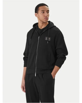 Hanorac barbati,  fermoar, negru, 50% poliester, 42% modal, 8% elastan