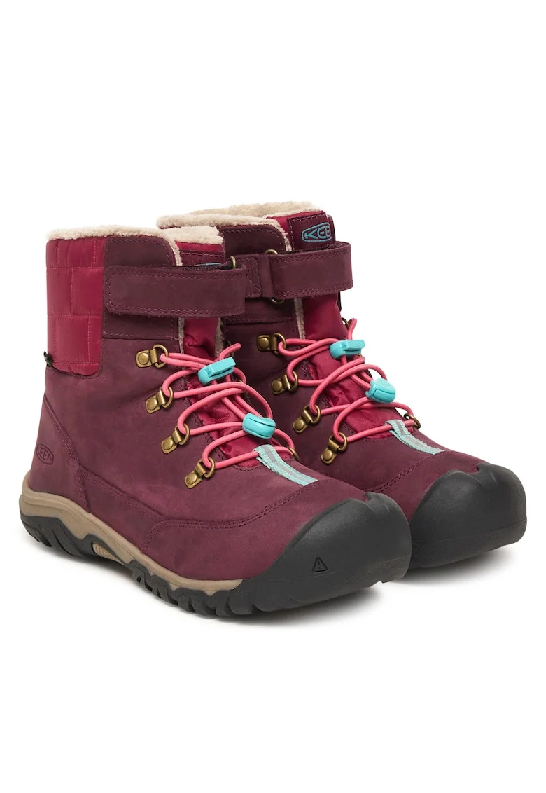 Cizme de zapada Fete,  piele naturala, rosu, sistem inchidere Velcro,