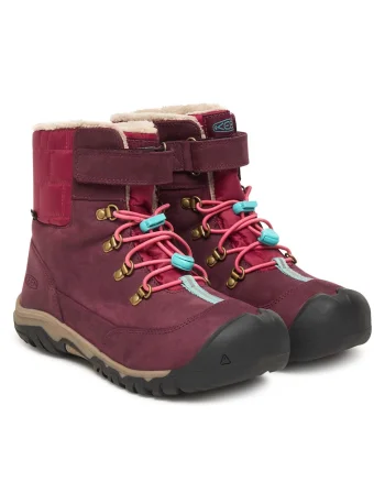 Cizme de zapada Fete,  piele naturala, rosu, sistem inchidere Velcro,