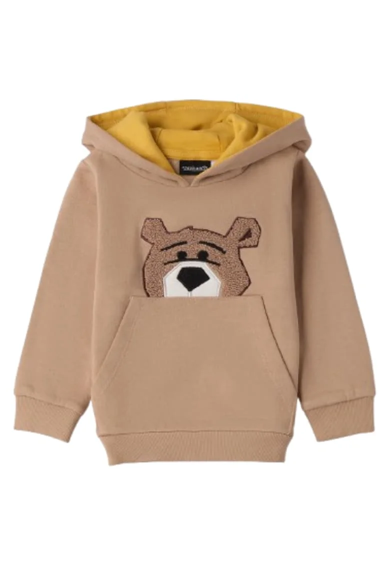 Hanorac baieti  cu gluga si aplicatie urs, fleece, Bej, Galben
