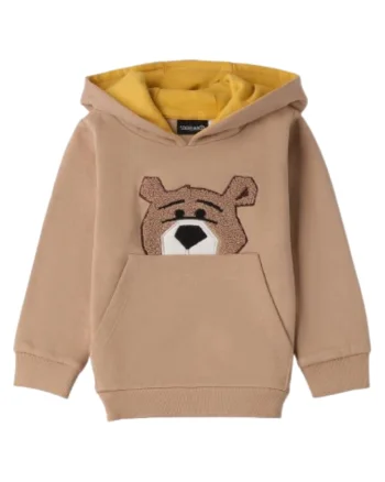 Hanorac baieti  cu gluga si aplicatie urs, fleece, Bej, Galben