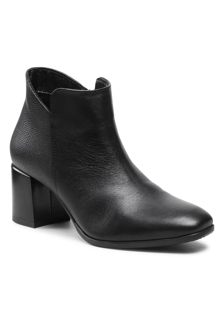 Botine dama,  piele naturala, negru, toc clasic, fermoar