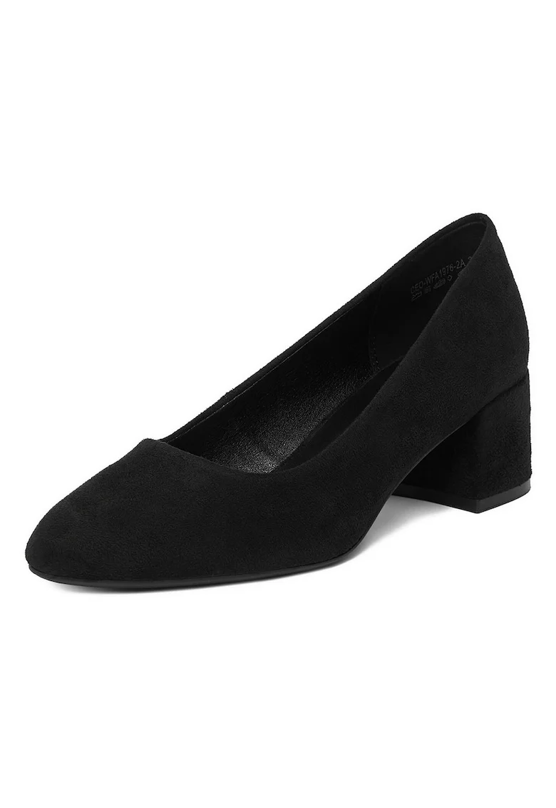 Pantofi dama,  toc bloc, elegant, negru, textil