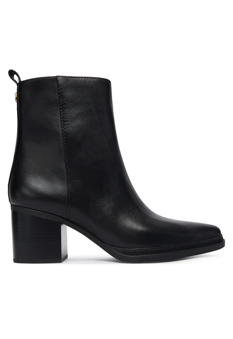 Botine dama,  piele naturala, negru, tocul gros, varf ascutit