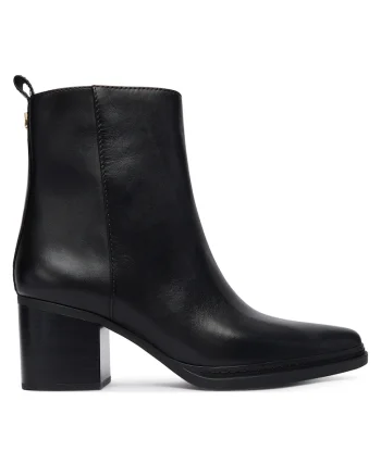 Botine dama,  piele naturala, negru, tocul gros, varf ascutit