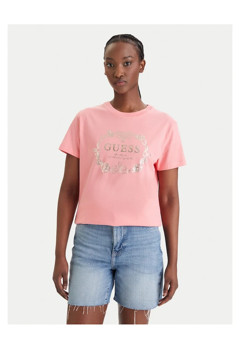 Tricou dama,  imprimeu, bumbac, roz