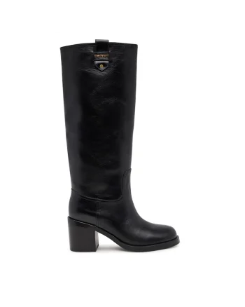 Cizme dama,  piele naturala, negru, toc bloc,