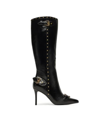 Cizme dama,  piele ecologica, negru, tocul stiletto, inchidere cu fermoar,
