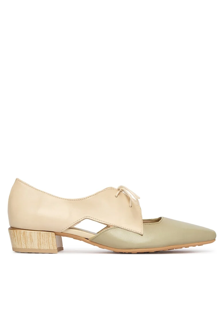Pantofi dama,  piele naturala, verde/crem