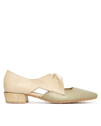 Pantofi dama,  piele naturala, verde/crem