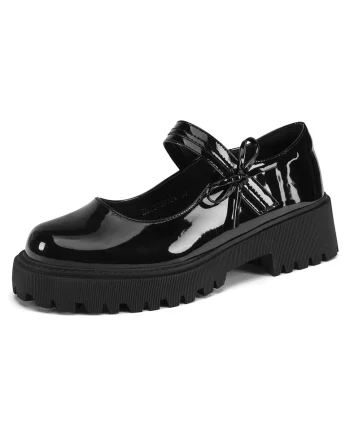 Pantofi dama,  negru, sintetic, talpa groasa, sistem inchidere Velcro