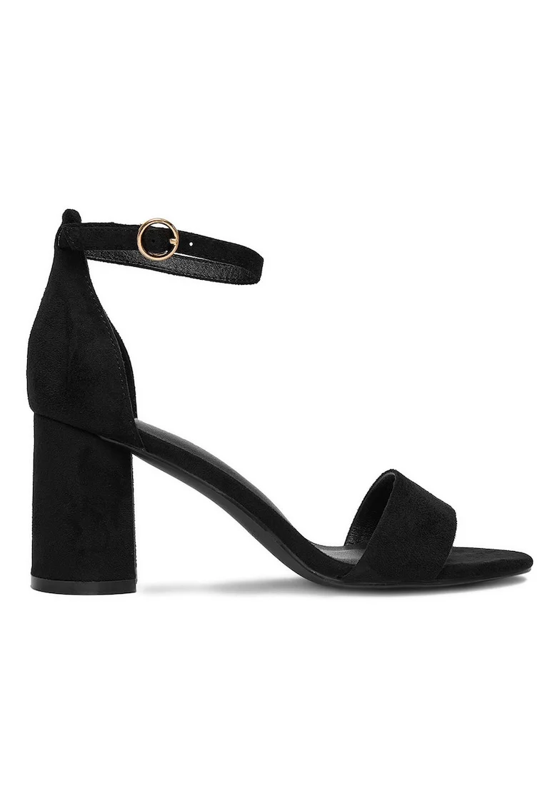 Sandale dama,  material textil, toc clasic, negru