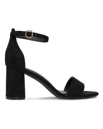 Sandale dama,  material textil, toc clasic, negru