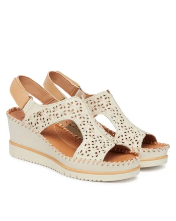 Sandale dama  piele naturala, alb, sistem inchidere Velcro