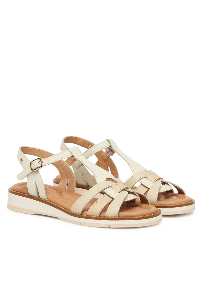 Sandale dama,  piele naturala, alb/bej